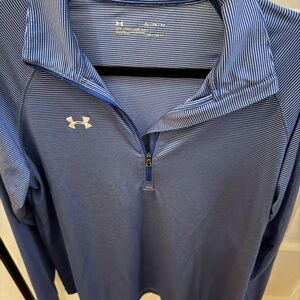 Under Armour Blue and White Striped Half-Zip Lightweight Pullover